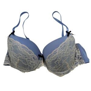 Vintage Marilyn Monroe Intimates Sz 36B Padded Push Up Bra Light Blue Cream Lace